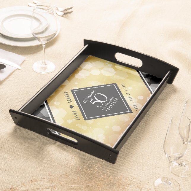 Elegant 50th Golden Wedding Anniversary Serving Tray (Front)
