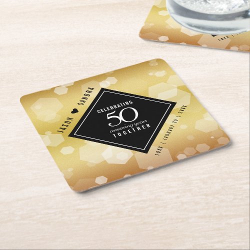 Elegant 50th Golden Wedding Anniversary Square Paper Coaster