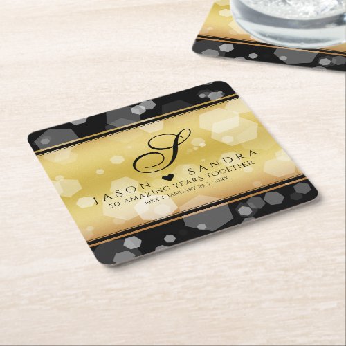 Elegant 50th Golden Wedding Anniversary Square Paper Coaster