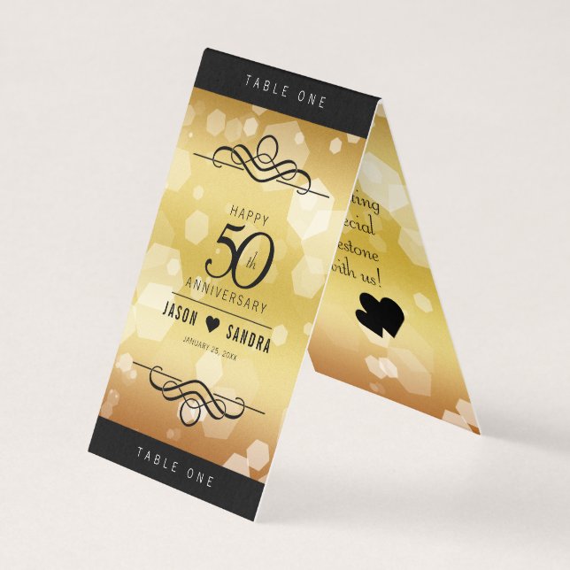 Elegant 50th Golden Wedding Anniversary Table Card (Front)