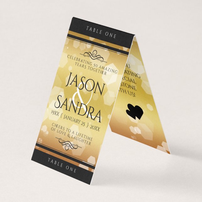 Elegant 50th Golden Wedding Anniversary Table Card (Front)