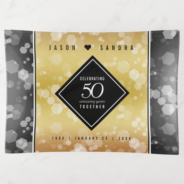 Elegant 50th Golden Wedding Anniversary Trinket Tray (Front)