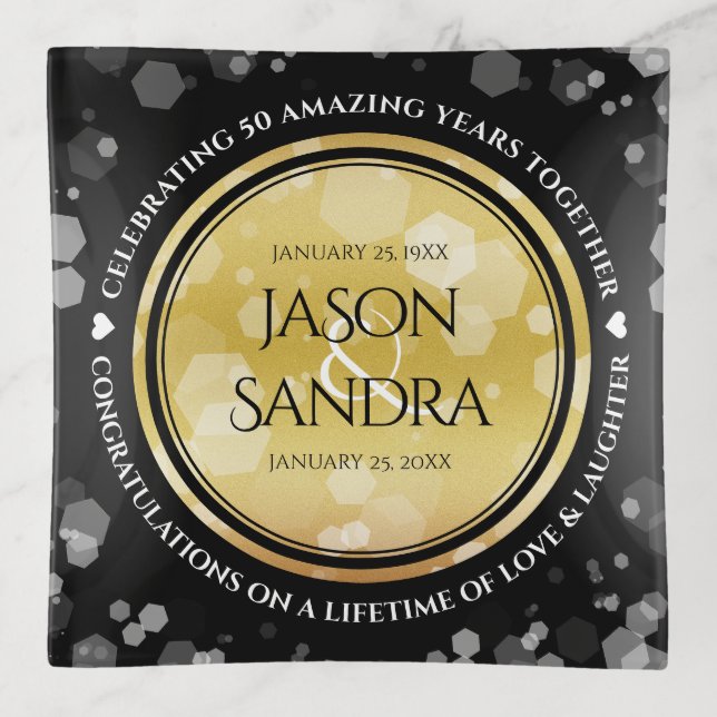 Elegant 50th Golden Wedding Anniversary Trinket Tray (Front)