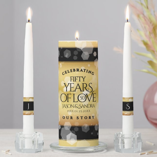 Elegant 50th Golden Wedding Anniversary Unity Candle Set (In Situ)