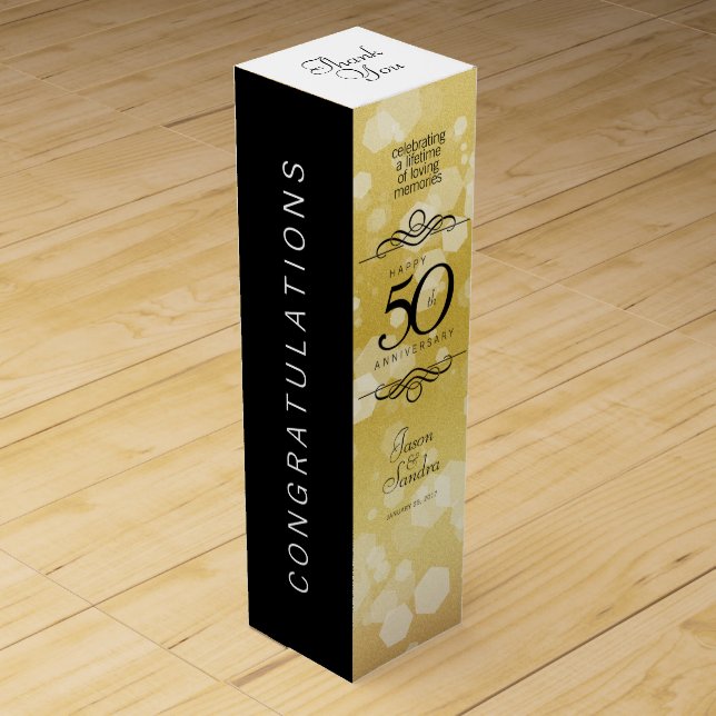 Elegant 50th Golden Wedding Anniversary Wine Box (Front)