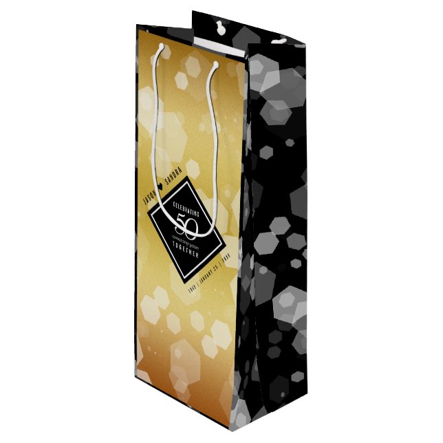 Elegant 50th Golden Wedding Anniversary Wine Gift Bag (Front Angled)