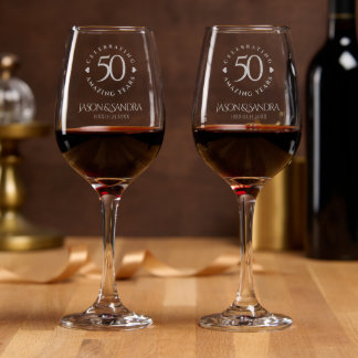 Elegant 50th Golden Wedding Anniversary Wine Glass