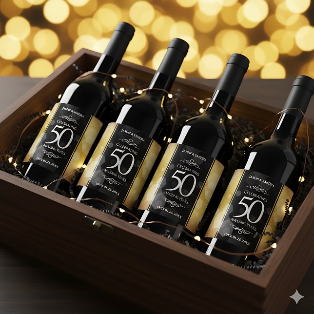 Elegant 50th Golden Wedding Anniversary Wine Label (50th Golden Wedding Anniversary Wine/Liquor Bottle Drink Labels Cover Photo)