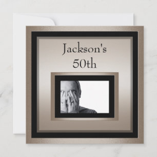 Elegant 50th Male Birthday Bronze Black Photo Invitation
