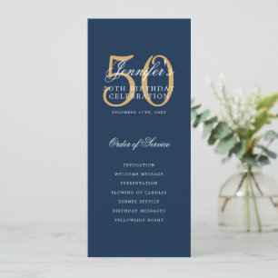Elegant 50th Program Gold Navy Blue Menu+Thank You