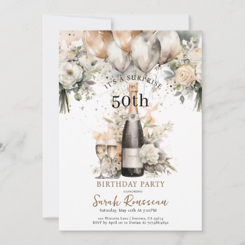 Elegant 50th Surprise Birthday Party  Champagne  Invitation