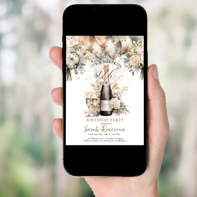 Elegant 50th Surprise Birthday Party Invitation (Front Digital)