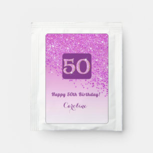 Elegant 50th Tea Birthday Party Pink Glitter Bag Drink Mix