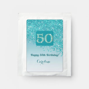 Elegant 50th Tea Birthday Party Teal Blue Glitter Tea Bag Drink Mix