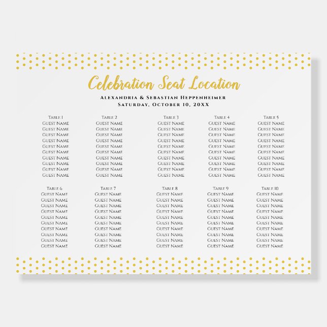 Elegant 50th Wedding Anniversary 10 Table Seating Foam Board (Front)