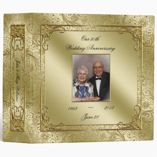 Elegant 50th Wedding Anniversary 2" Photo Binder (Front/Spine)