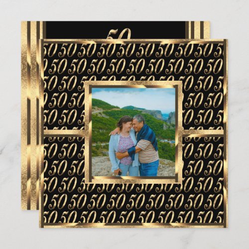 Elegant 50th Wedding Anniversary Black and Gold Invitation