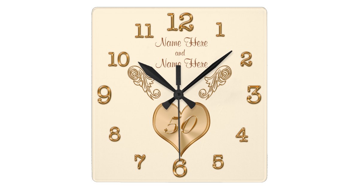 Elegant 50th Wedding Anniversary Clock with NAMES