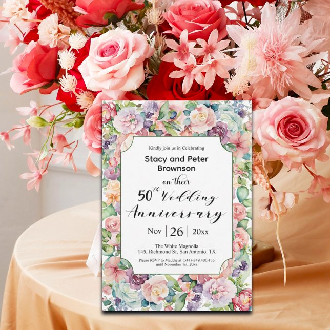 Elegant 50th Wedding Anniversary Colorful Floral Invitation (Creator Uploaded)