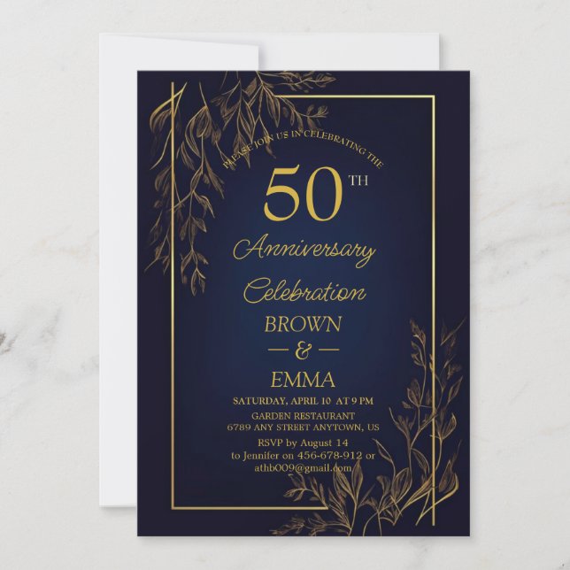 Elegant 50th Wedding Anniversary Floral Celebratio Invitation (Front)