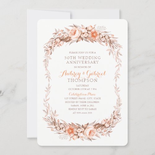 Elegant 50th Wedding Anniversary Floral Fall Invitation