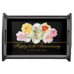 Elegant 50th Wedding Anniversary Floral Gold Black Serving Tray