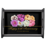 Elegant 50th Wedding Anniversary Floral Gold Black Serving Tray