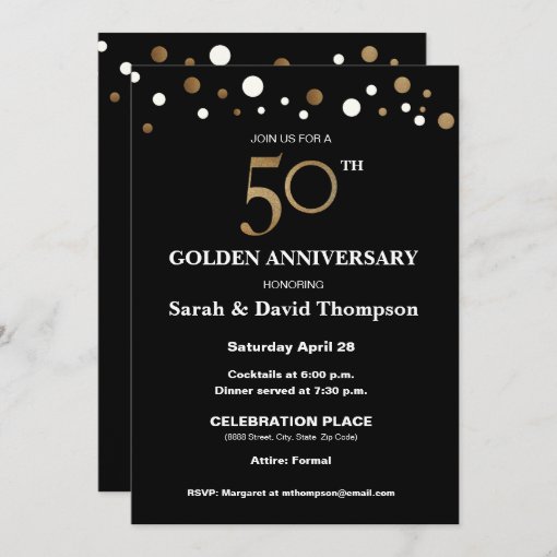 Elegant 50th Wedding Anniversary Gold and black Invitation | Zazzle