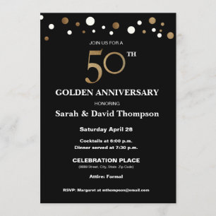 Elegant 50th Wedding Anniversary Gold and black Invitation