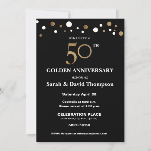 Elegant 50th Wedding Anniversary Gold and black Invitation