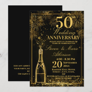 Elegant 50th Wedding Anniversary Gold Bottle Fizz Invitation