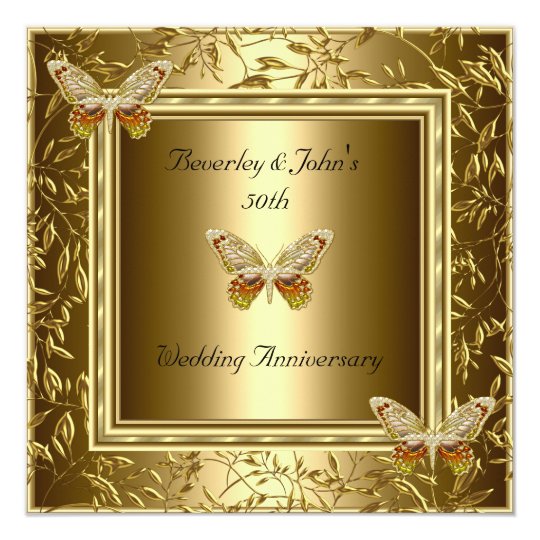 Elegant 50th Wedding Anniversary Gold Butterfly Card | Zazzle
