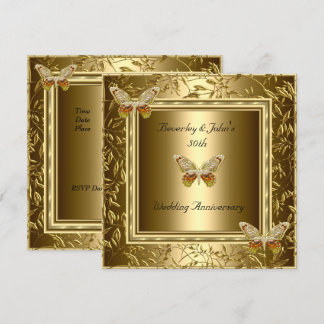 Elegant 50th Wedding Anniversary Gold Butterfly Invitation