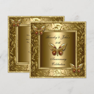 Elegant 50th Wedding Anniversary Gold Butterfly Invitation
