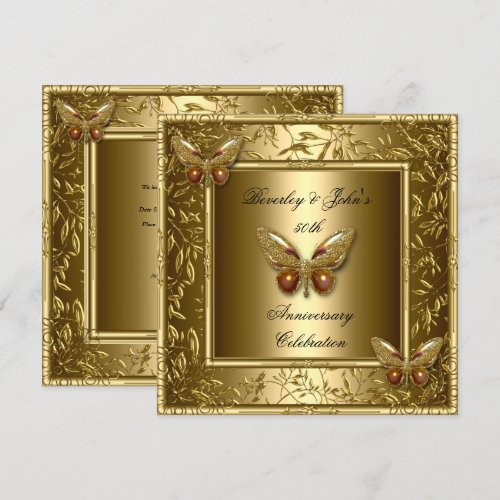 Elegant 50th Wedding Anniversary Gold Butterfly Personalized Invites