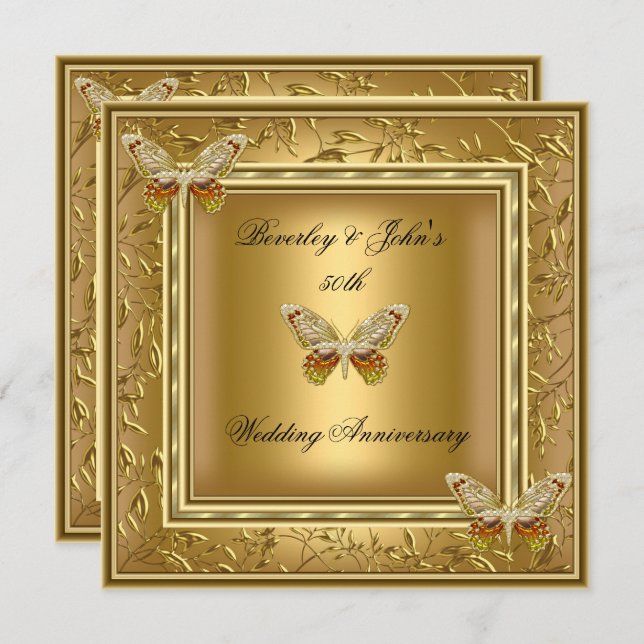 Elegant 50th Wedding Anniversary Gold Damask Invitation (Front/Back)