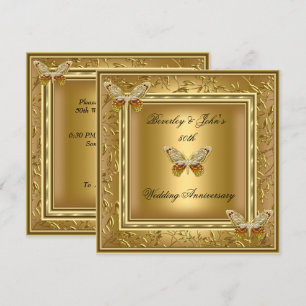 Elegant 50th Wedding Anniversary Gold Damask Invitation