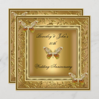 Elegant 50th Wedding Anniversary Gold Damask Invitation