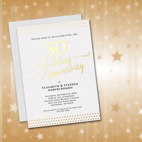 Elegant 50th Wedding Anniversary Gold Foil Invitation