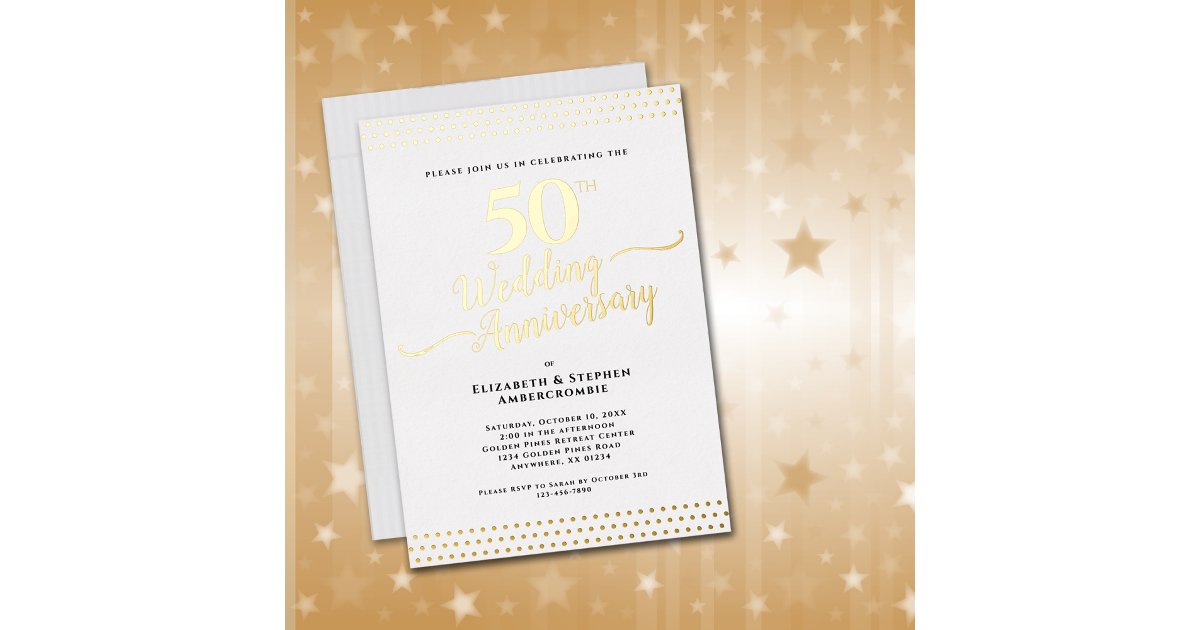 Elegant 50th Wedding Anniversary Gold Foil Invitation | Zazzle