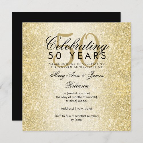 Elegant 50th Wedding Anniversary Gold Glitter Invitation