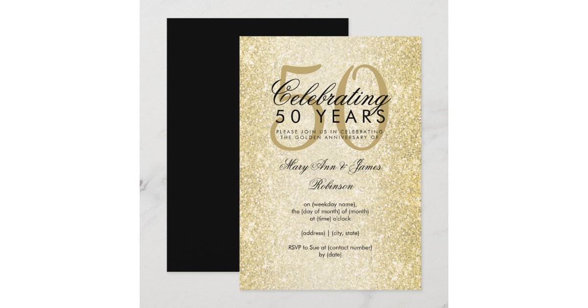 Elegant 50th Wedding Anniversary Gold Glitter Invitation | Zazzle