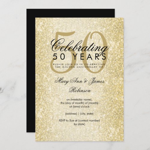 Elegant 50th Wedding Anniversary Gold Glitter Invitation