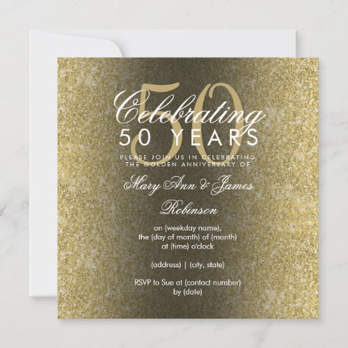 Elegant 50th Wedding Anniversary Gold Glitter  Invitation