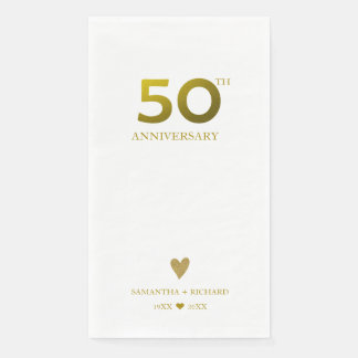 Elegant 50th Wedding Anniversary Gold Heart Paper Guest Towels
