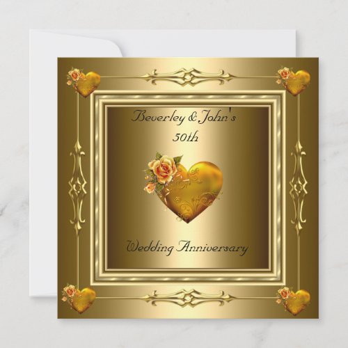 Elegant 50th Wedding Anniversary Gold Hearts