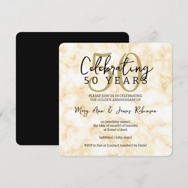Elegant 50th Wedding Anniversary Gold Marble  Invitation (Front/Back)