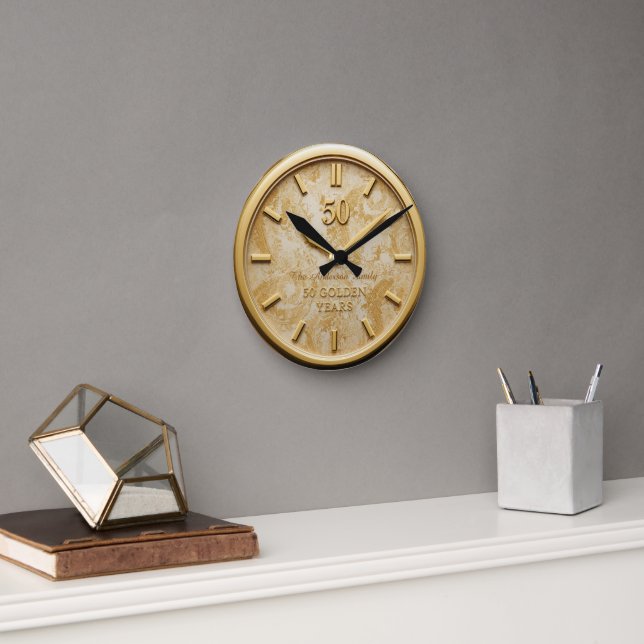 Elegant 50th Wedding Anniversary Gold Watch Round Clock (Office)