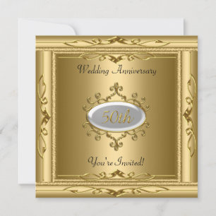 Elegant 50th Wedding Anniversary Gold White Invitation