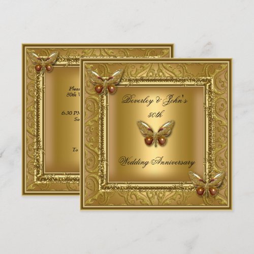 Elegant 50th Wedding Anniversary Golden Damask Invite